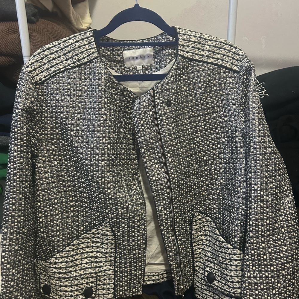 Sandro Monochrome Tweed Blazer